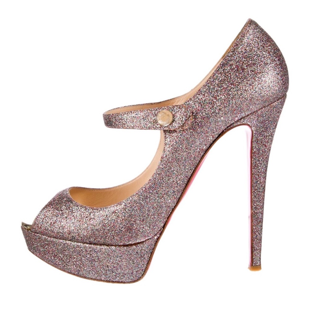 Christian Louboutin Bibibop 140 platform peep-toe pumps in pink glitter Size 39